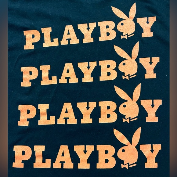 PLAYBOY Mens XL Black Coral/Orange Repeat Logo Shirt Entertainment Magazine EUC - Picture 4 of 7